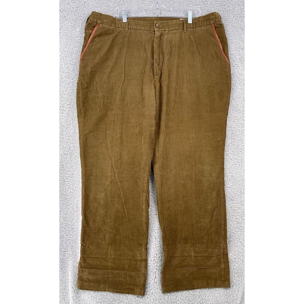 Orvis Mens Size 44 Corduroy Leather Trim Pants Raw Inseam 32" Brown 100% Cotton